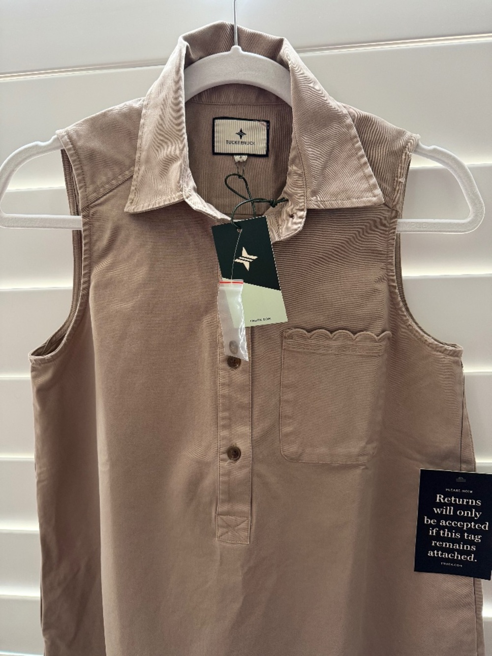 Tuckernuck Callahan Taupe Khaki Sleeveless Cotton Scallop-Pocket Dress Size S